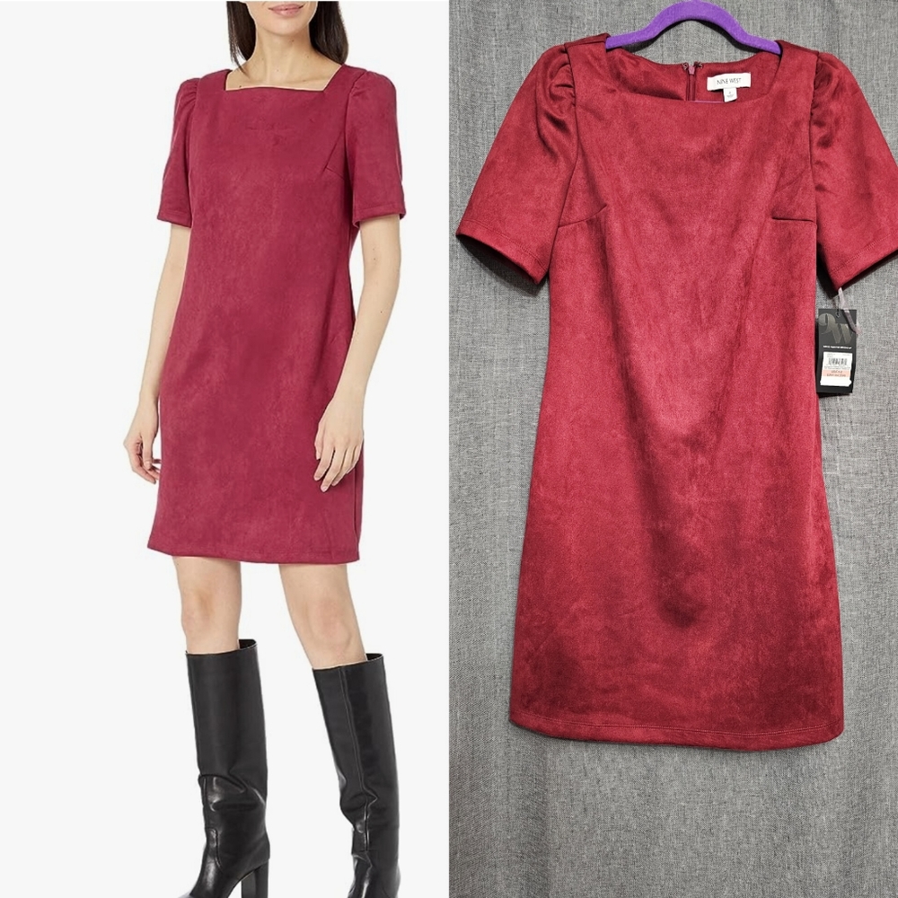 Nine West Faye Scuba Suede Dress Wine Size 2 NWT#